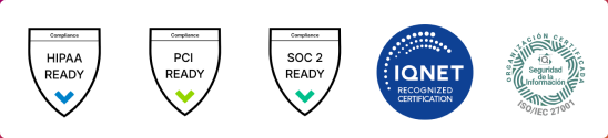 HIPAA, PCI, SOC 2, IQNET, and ISO 27001 certifications