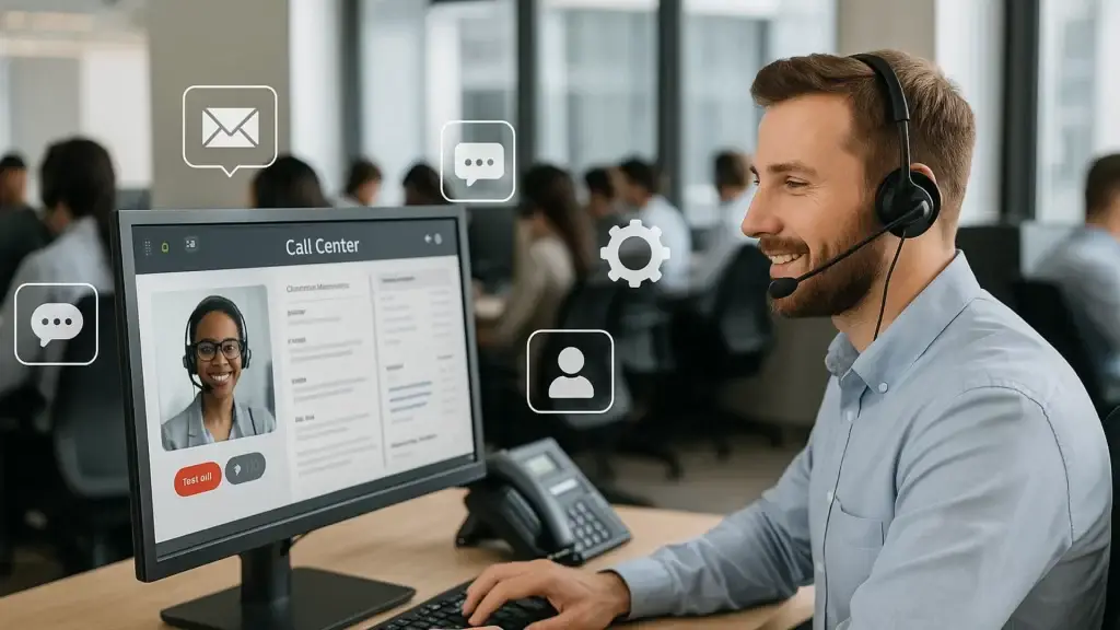 Call center agent managing an CRM