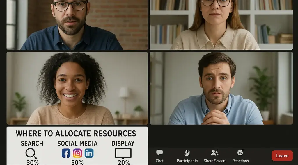 Remote digital marketing specialists collaborating on campaign tasks