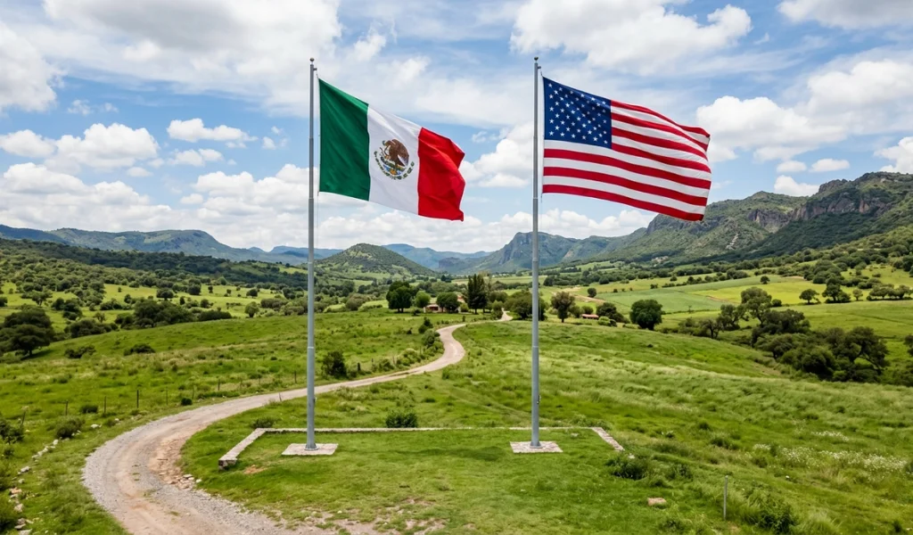 mexico and the u.s. flags representing the trading relation