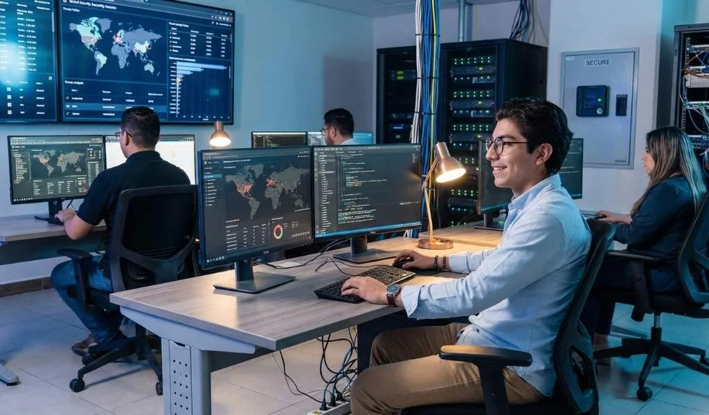 ISO 27001 certified nearshore operations team working in a secure facility in Mexico