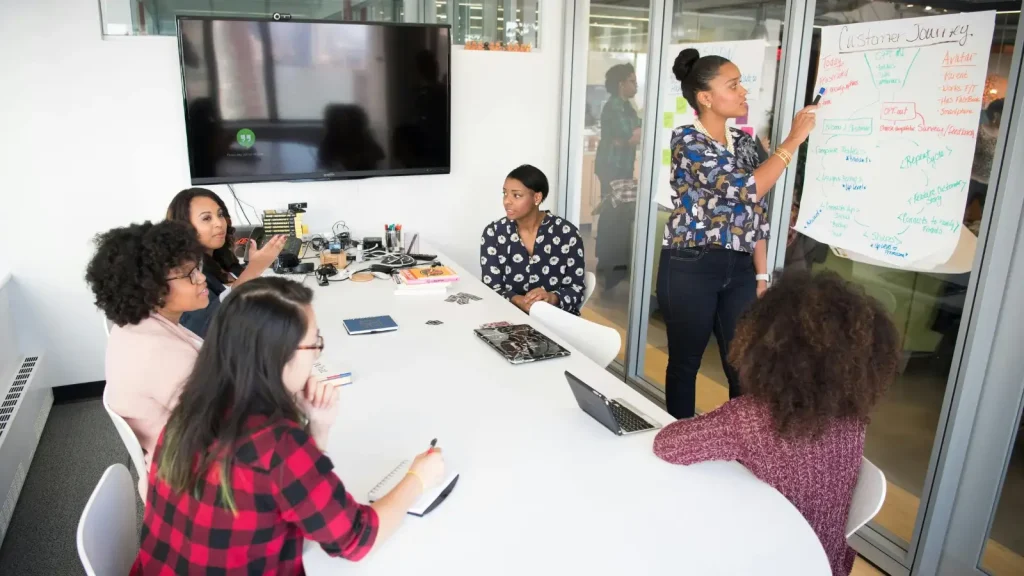 Several women in a business meeting for product development